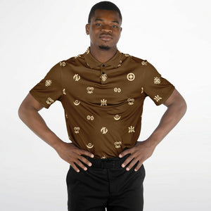 Adinkra Symbols - AFRICAN PRINT POLO SHIRT - Brown