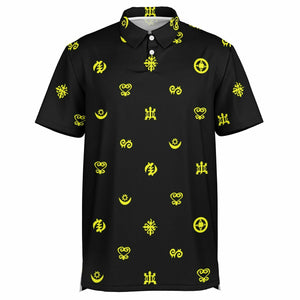 Adinkra Symbols - AFRICAN PRINT POLO SHIRT - BlackYellow