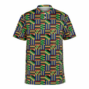 KENTE FABRIC - AFRICAN PRINT - Blade Collar Polo Shirt  -Akwaaba