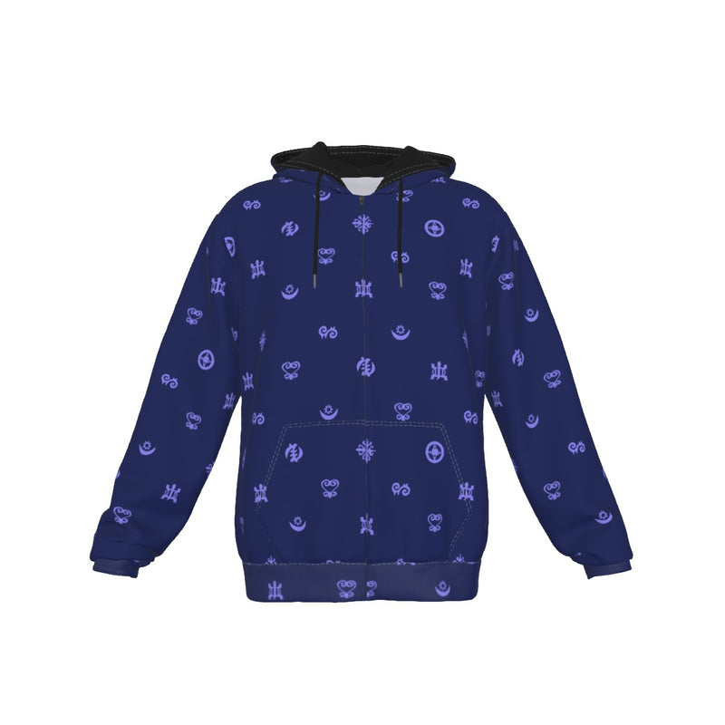 UNISEX ZIP-UP HOODIES - ADINKRA AFRICAN SYMBOLS Collection (Blue)