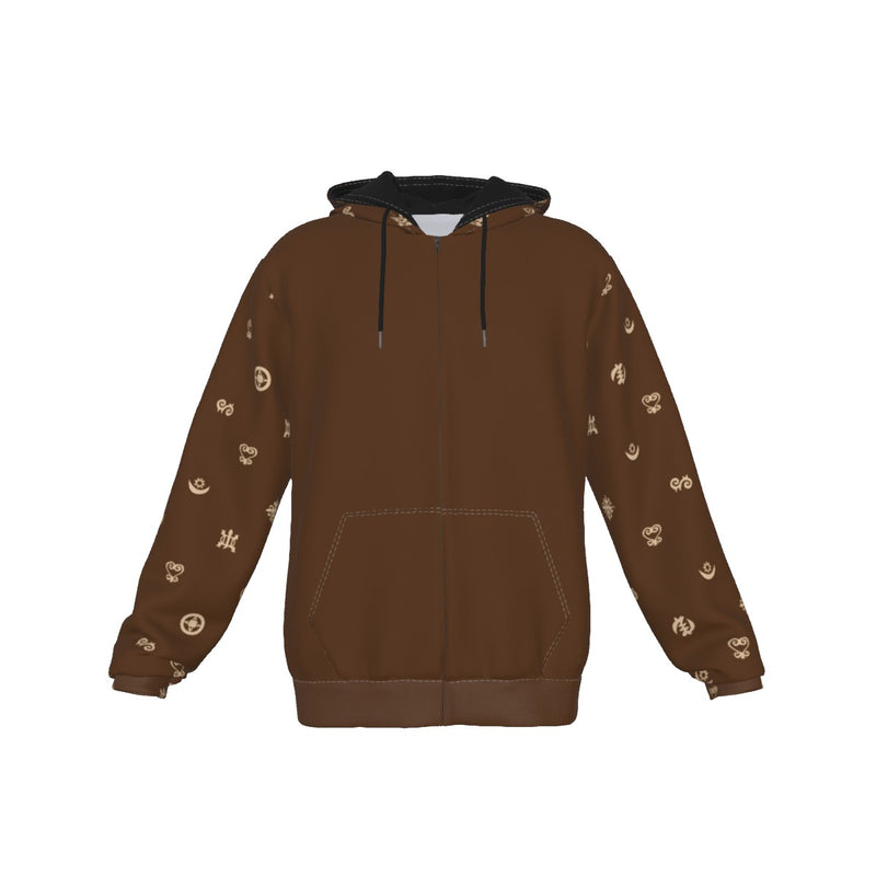 UNISEX ZIP-UP HOODIES - ADINKRA AFRICAN SYMBOLS Collection (Brown)