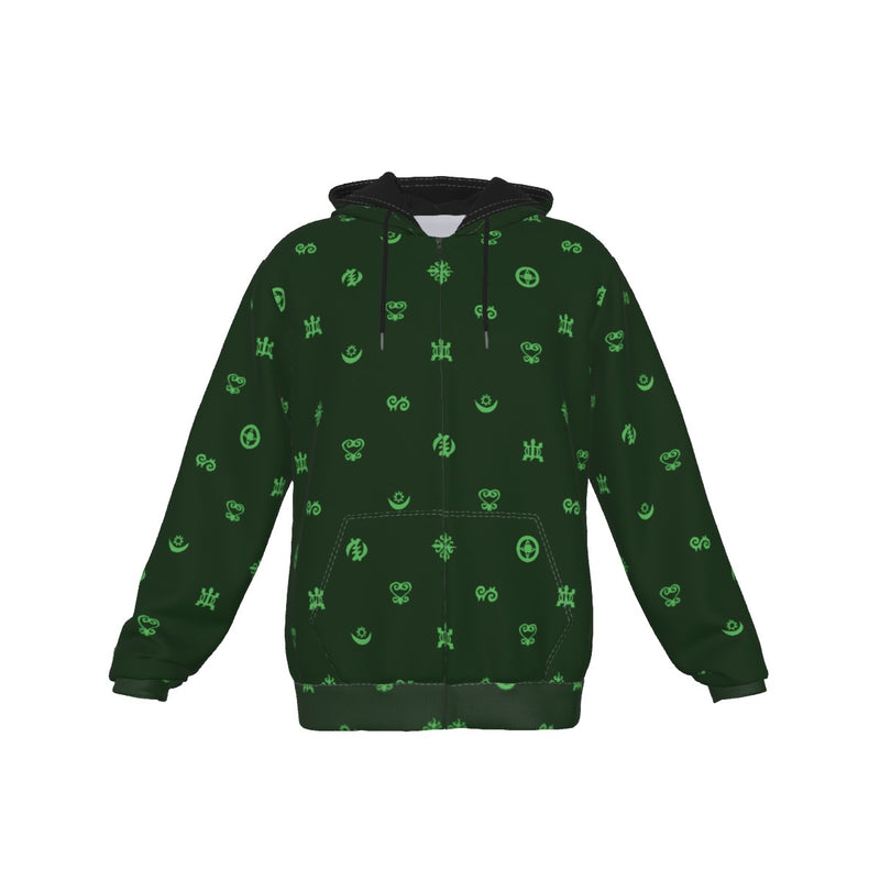UNISEX ZIP-UP HOODIES - ADINKRA AFRICAN SYMBOLS Collection (Green)