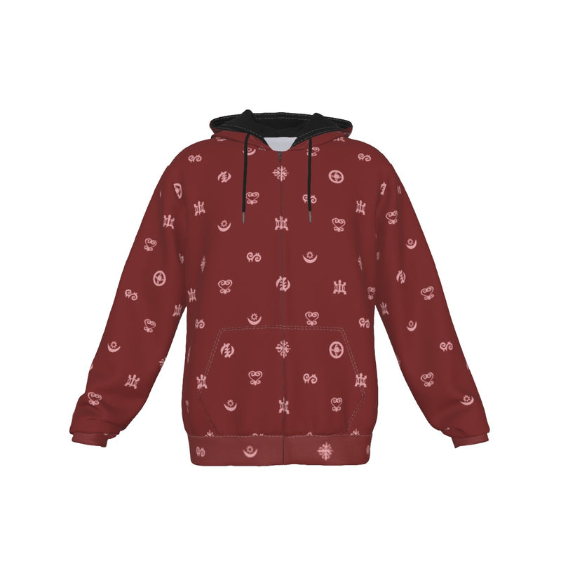 UNISEX ZIP-UP HOODIES - ADINKRA AFRICAN SYMBOLS Collection (Red)