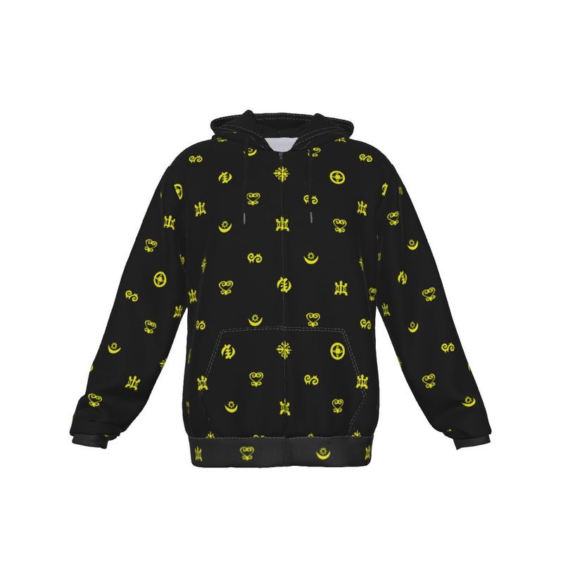 UNISEX ZIP-UP HOODIES - ADINKRA AFRICAN SYMBOLS Collection (BlackYellow)