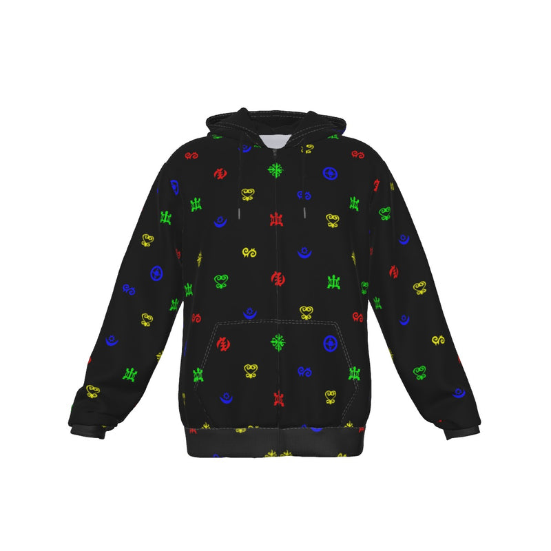 UNISEX ZIP-UP HOODIES - ADINKRA AFRICAN SYMBOLS Collection (Multi-Color)