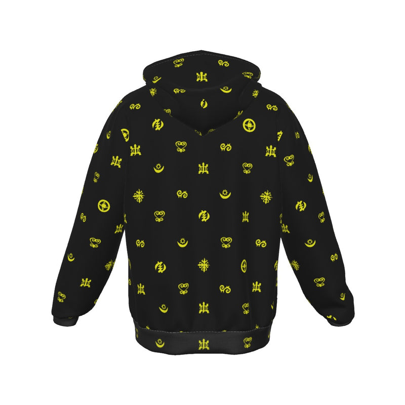 UNISEX ZIP-UP HOODIES - ADINKRA AFRICAN SYMBOLS Collection (BlackYellow)