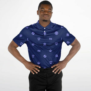 Adinkra Symbols - AFRICAN PRINT POLO SHIRT - BlueBlue