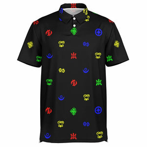 Adinkra Symbols - AFRICAN PRINT POLO SHIRT - BlackwithColor