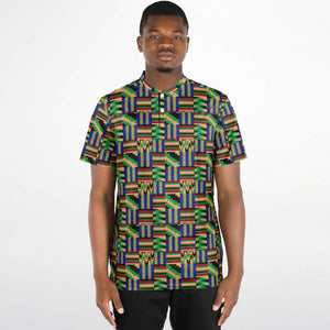 KENTE FABRIC - AFRICAN PRINT - Blade Collar Polo Shirt  -Akwaaba