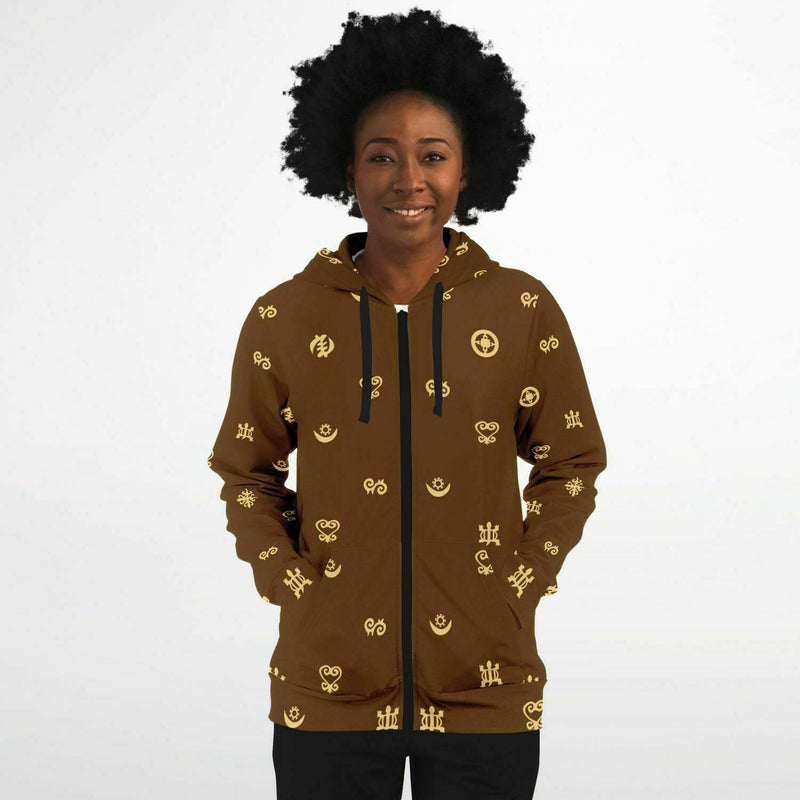 UNISEX ATHLETIC ZIP-UP HOODIES - ADINKRA AFRICAN SYMBOLS STYLES COLLECTION